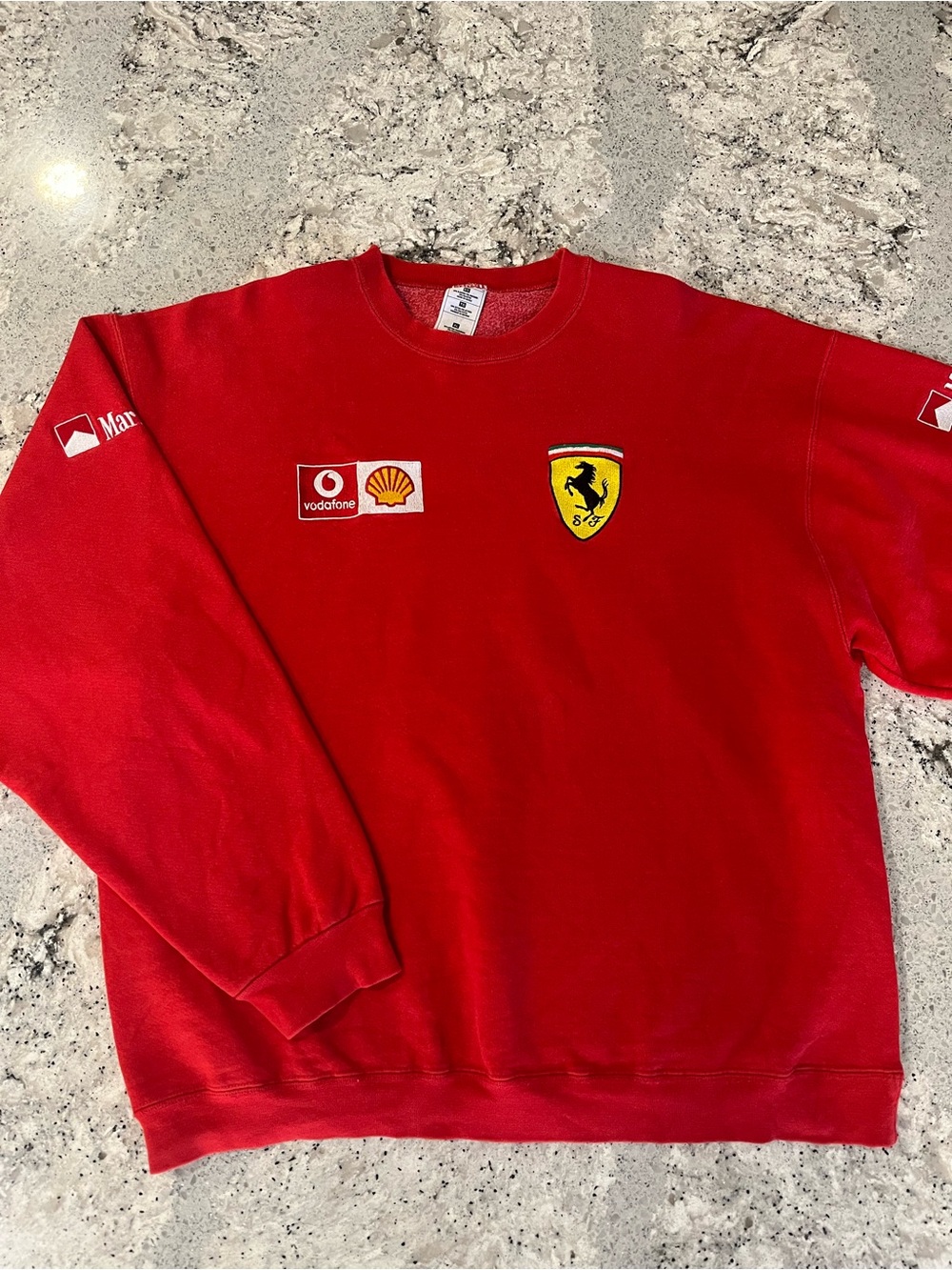 Early 2000s Ferrari F1 Red Crewneck Sweatshirt with Scuderia Patches